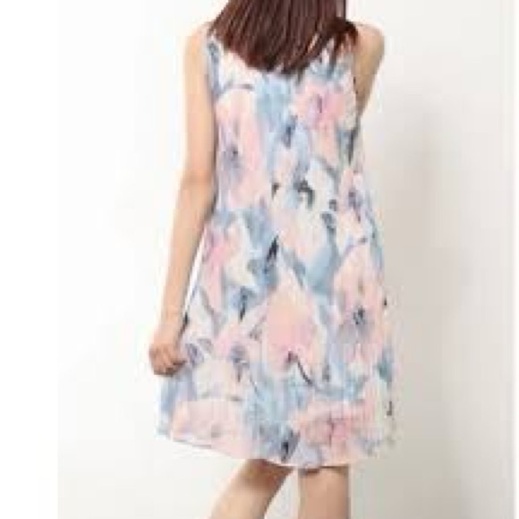 Dkny Dresses & Skirts - DKNY Pink Blue Watercolor Floral Midi Dress Sleeveless Ruffle Hem Women’s 6
